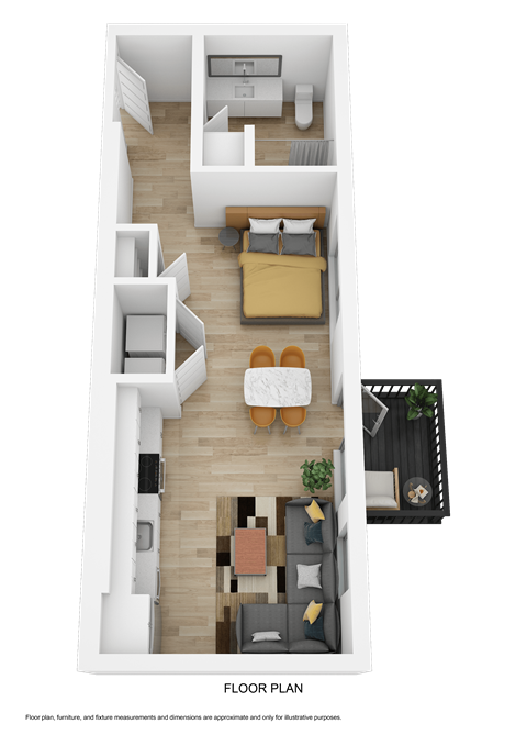 Floor plan for studio, 1 bath, 537 sqft